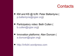 Open knowledge sharing to support learning in agricultural and livestock research for development projects