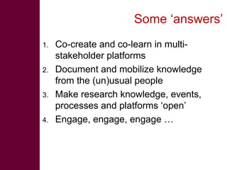 Open knowledge sharing to support learning in agricultural and livestock research for development projects