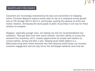 (cont’d.)DRIVERSFacebook Connect allows shoppers to sync their Facebook accounts with a brand’s website. Once they allow access to their Facebook information, people can share or “like” items they’re shopping for online and see what friends are sharing or “liking.” Retailers can also send these users personalized recommendations based on their “Likes and Interests” on Facebook, as well as those of their friends. Open Graph