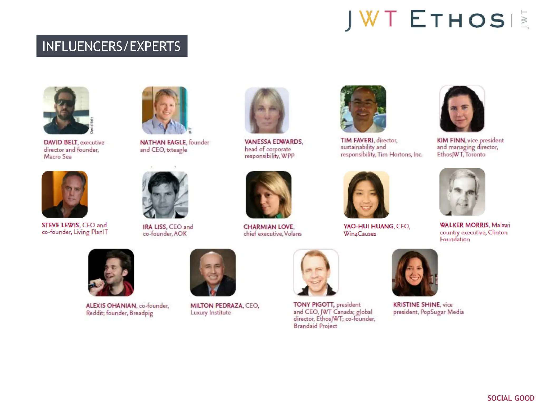 INFLUENCERS/EXPERTS




                      SOCIAL GOOD
 
