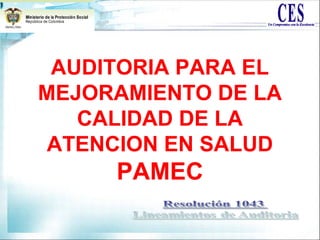 AUDITORIA PARA EL
MEJORAMIENTO DE LA
CALIDAD DE LA
ATENCION EN SALUD
PAMEC
 