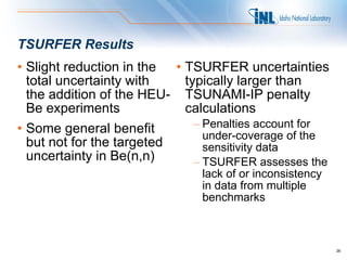TSURFER Results
• Slight reduction in the  • TSURFER uncertainties
  total uncertainty with     typically larger than
  th...