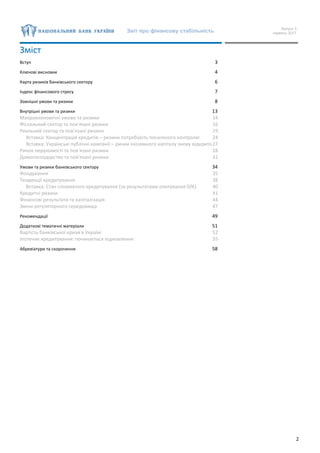 Звіт про фінансову стабільність Випуск 3
червень 2017
2
Зміст
Вступ 3
Ключові висновки 4
Карта ризиків банківського сектор...