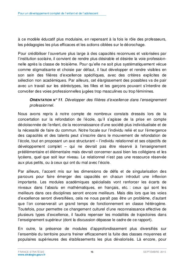 Pour un développement complet de l'enfant et de l'adolescent