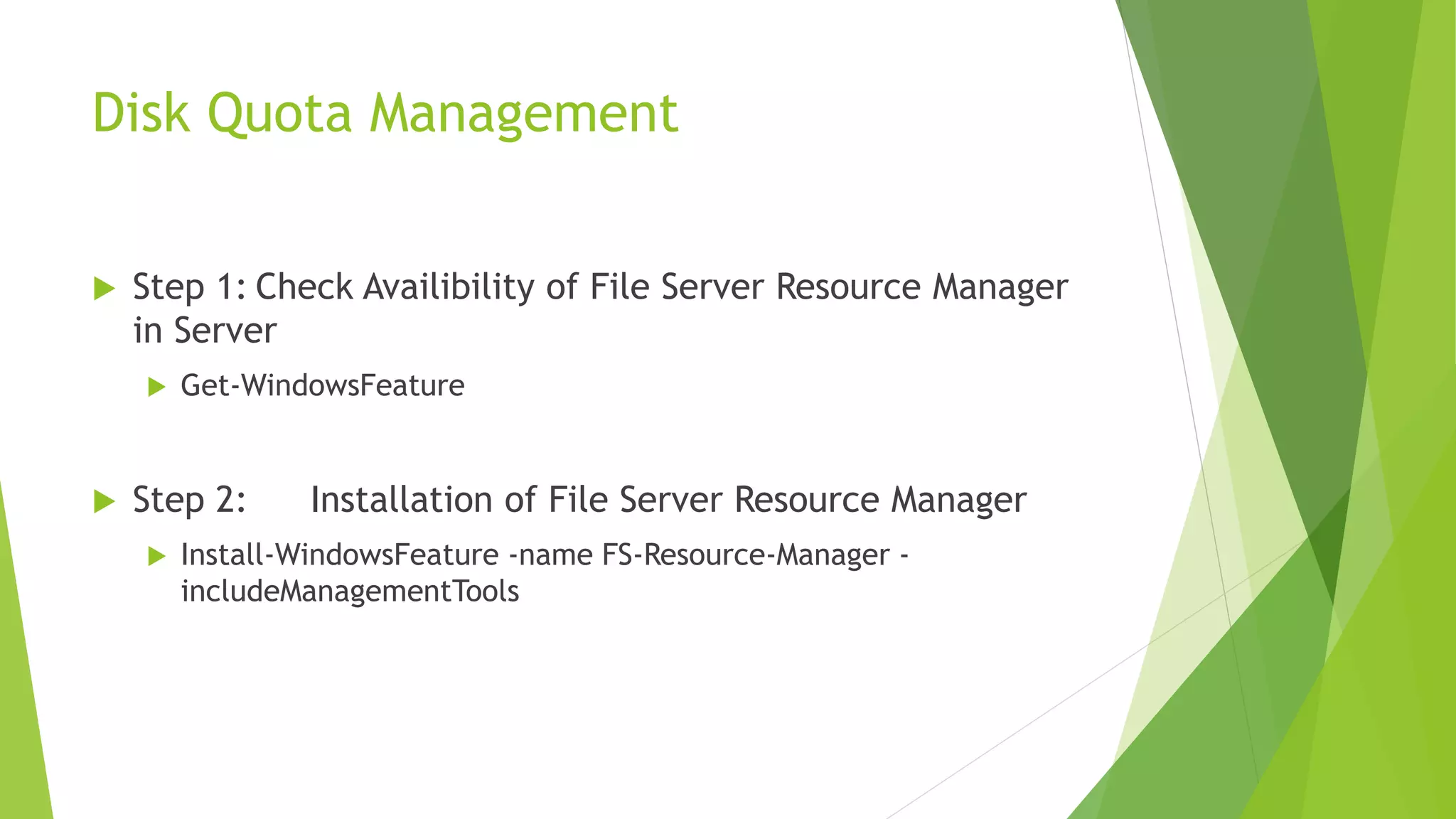 Fsrm disk quota management system and file encryption PPTX