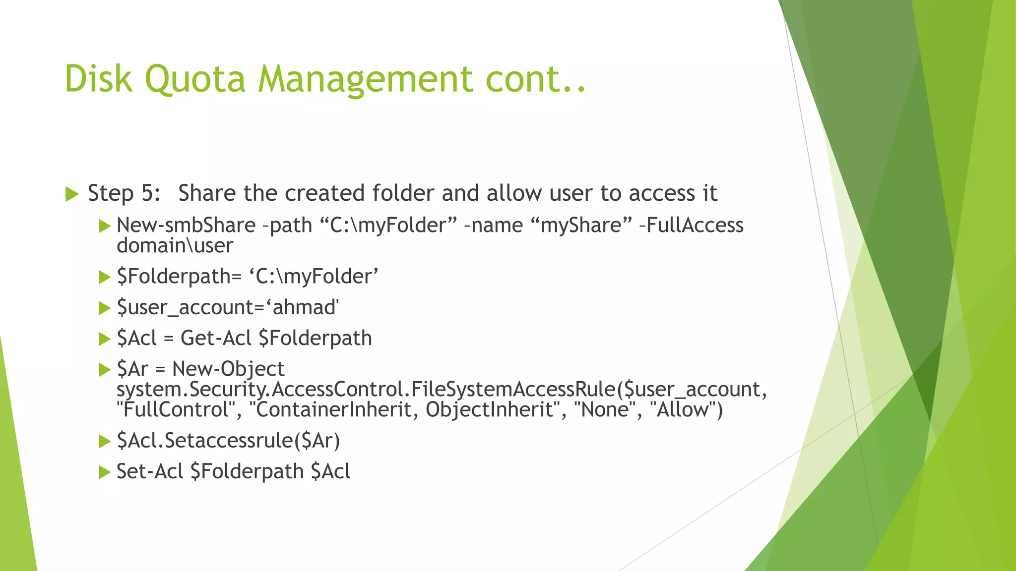 Fsrm disk quota management system and file encryption PPTX