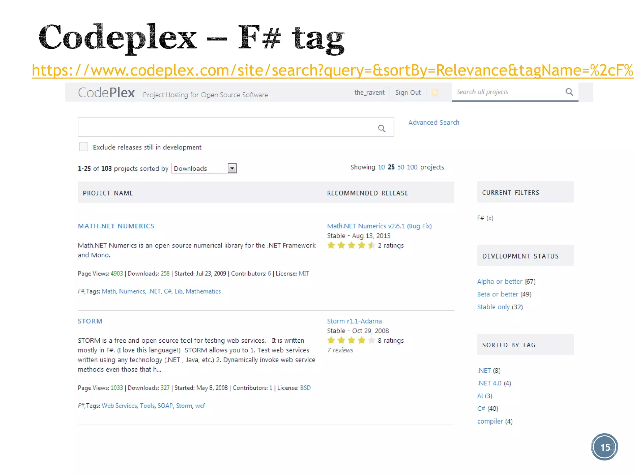 https://www.codeplex.com/site/search?query=&sortBy=Relevance&tagName=%2cF%2
15