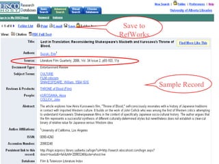 Sample Record Save to RefWorks 