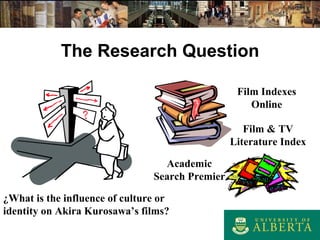 The Research Question ¿ What is the influence of culture or identity on  Akira Kurosawa’s films? Academic Search Premier Film & TV Literature Index Film Indexes Online 