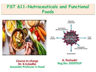 FST 611-Nutraceuticals and Functional
Foods
A. Poshadri
Reg.No: 2020T01P
Course In-charge
Dr. K.S.Gadhe
Associate Professor & Head
 