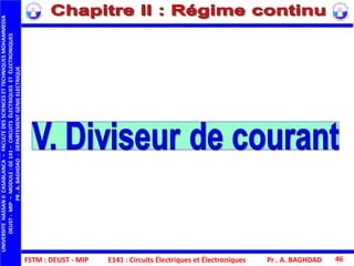 FSTM : DEUST - MIP
UNIVERSITEHASSANIICASABLANCA–FACULTEDESSCIENCESETTECHNIQUESMOHAMMEDIA
DEUST-MIP–MODULE:GE141–CIRCUITSÉLECTRIQUESETÉLECTRONIQUES
PR.A.BAGHDAD-DEPARTEMENTGENIEELECTRIQUE
Pr . A. BAGHDAD 46E141 : Circuits Électriques et Électroniques
 