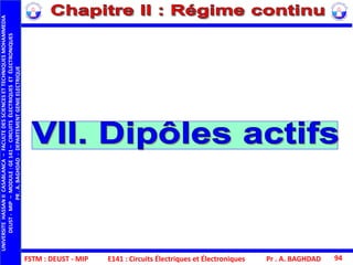 FSTM : DEUST - MIP E141 : Circuits Électriques et Électroniques
UNIVERSITEHASSANIICASABLANCA–FACULTEDESSCIENCESETTECHNIQUESMOHAMMEDIA
DEUST-MIP–MODULE:GE141–CIRCUITSÉLECTRIQUESETÉLECTRONIQUES
PR.A.BAGHDAD-DEPARTEMENTGENIEELECTRIQUE
Pr . A. BAGHDAD 94
 