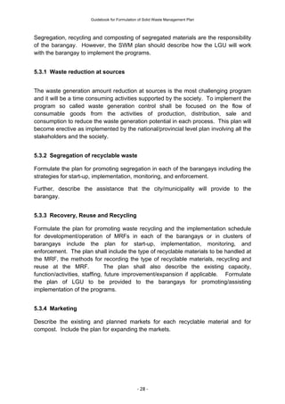 Guidebook for Formulation of Solid Waste Management Plan | PDF