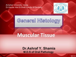 Dr.Ashraf Y. Shamia
M.D.S of Oral Pathology
Al-Azhar University –Gaza
Dr.Haydar Abd El-Shafi Faculty of Dentistry
Muscular Tissue
 