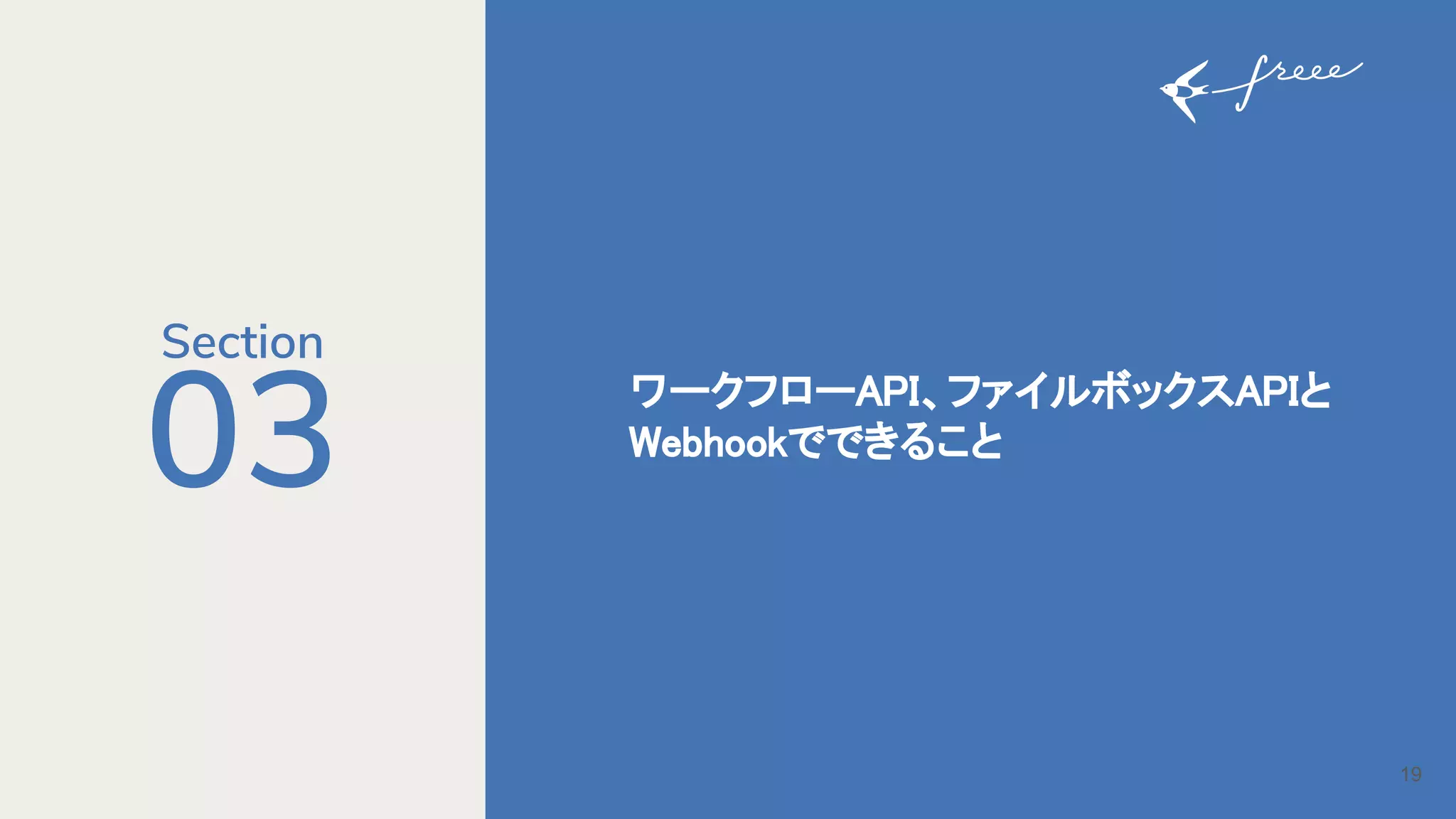 ワークフローAPI、ファイルボックスAPIと
Webhookでできること 
19
 