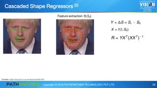 Copyright © 2018 PATHPARTNER TECHNOLOGY PVT LTD 26
Cascaded Shape Regressors [2]
Feature extraction: f(I,S0)
Courtesy: https://ibug.doc.ic.ac.uk/resources/300-VW/
 