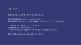 さいごに
最後までお読みいただき、ありがとうございました。
第二次成長期に突入したフレッシュタウンでは
100億円企業となるためにサービスも組織も、やるべきことがたくさんあります。
ここからリソースを整えていくフェーズです。
“自分が変わって、会社も変わっていく”
そのプロセスに少しでも興味を持ってくれた方、ぜひお会いしましょう。
新たな仲間との出会いを、私たちは待っています。
 