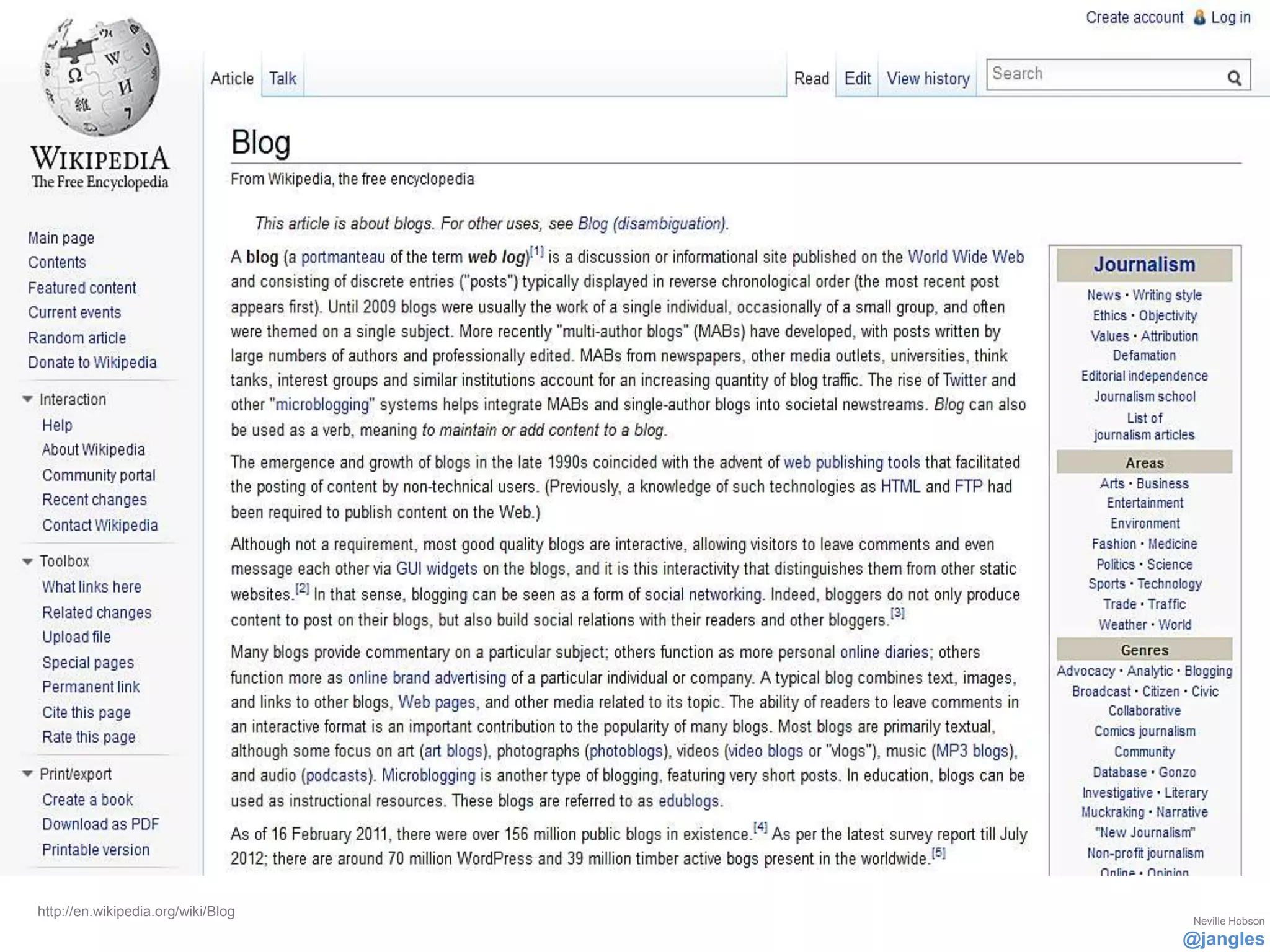 http://en.wikipedia.org/wiki/Blog
                                     Neville Hobson
                                    @jangles
 