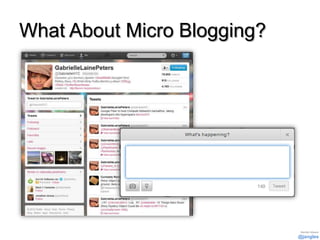 What About Micro Blogging?




                              Neville Hobson
                             @jangles
 