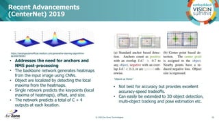 Recent Advancements
(CenterNet) 2019
© 2022 Au-Zone Technologies 19
• Addresses the need for anchors and
NMS post-processi...