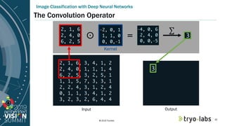 © 2019 Tryolabs
The Convolution Operator
Image Classification with Deep Neural Networks
⊙ =
∑
Kernel
OutputInput
32
 