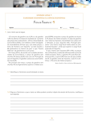 Unidade Letiva 1
A atividade económica e a ciência económica
Ficha de Trabalho N.° 1
Nome ________________________________...