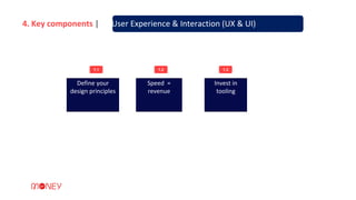 4. Key components | 1. User Experience & Interaction (UX & UI)
Define your
design principles
Speed =
revenue
Invest in
tooling
1.1 1.2 1.3
 
