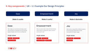 Make it usable Make it useful Make it desirable
4. Key components | UX – 1.1 Example Our Design Principles
Ease Empowerment Joy
 