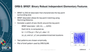 © 2019 Cadence Design Systems, Inc
ORB-5: BRIEF: Binary Robust Independent Elementary Features
• BRIEF is 256 bit descript...