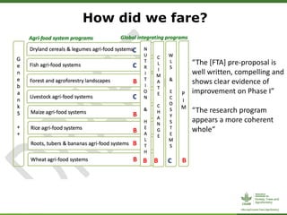 How did we fare?
B
B
B
B
B
B B B
C
C
C
C “The [FTA] pre-proposal is
well written, compelling and
shows clear evidence of
improvement on Phase I”
“The research program
appears a more coherent
whole“
 