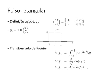 Pulso retangular
• Definição adoptada
• Transformada de Fourier
26
 