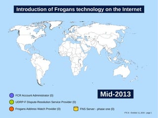 FTC 8 – October 11, 2016 – page 1
Introduction of Frogans technology on the Internet
UDRP-F Dispute-Resolution Service Provider (0)
FNS Server - phase one (0)Frogans Address Watch Provider (0)
FCR Account Administrator (0) Mid-2013
 