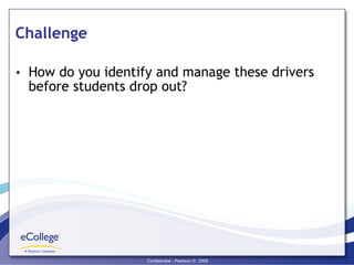 Challenge How do you identify and manage these drivers before students drop out? 