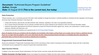 Document: “Authorized Buyers Program Guidelines” 

Author: Google
Date: 22 August 2018 (This is the current text, live today)
 