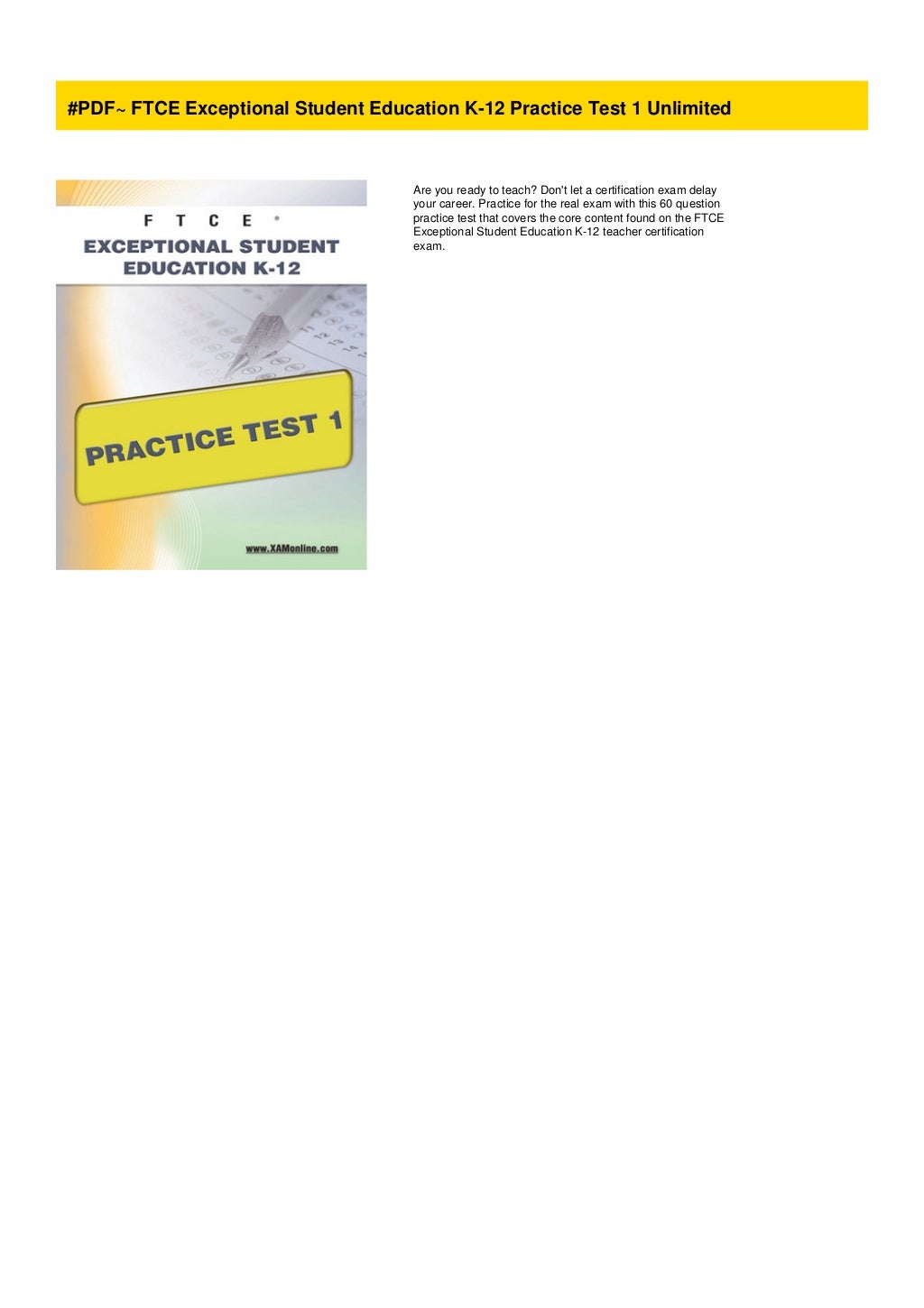 PDF FTCE Exceptional Student Education K12 Practice Test 1 Unlimited