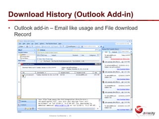 Download History (Outlook Add-in)
• Outlook add-in – Email like usage and File download
  Record




                Edvance Confidential | 23
 