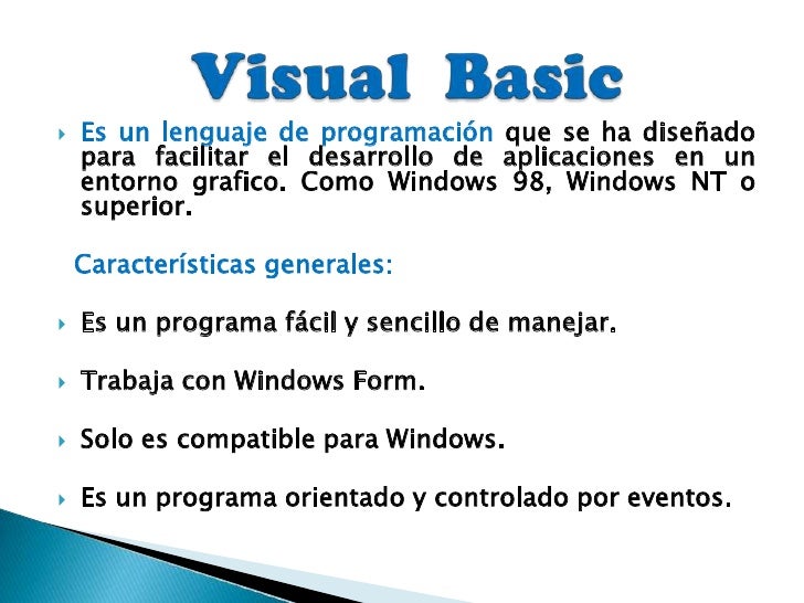 INTRODUCCION A VISUAL BASIC Y CONCEPTOS DE PROGRAMACION