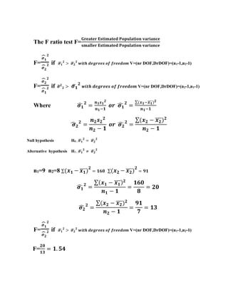 Example Of F Test Comprehensive Guide to F-Test for Variance Comparison in Statistics | PDF