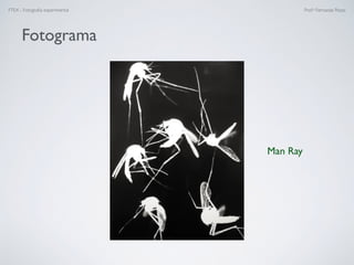 FTEX - Fotograﬁa experimental Prof.a Fernanda Pozza
Man Ray
Fotograma
 