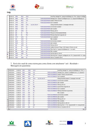 Log




      7. Envio de e-mail de conta externa para conta cliente com attachment *.nel – Resultado –
      Mensagem em quarentena




                                                                                                  7
 
