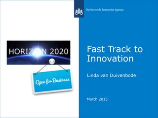 Fast Track to
Innovation
Linda van Duivenbode
March 2015
 