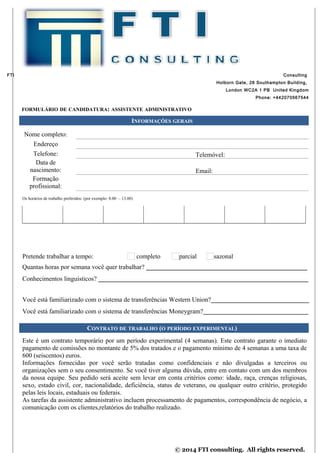 Fti application form portuguese