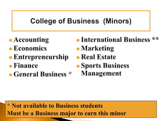 What does “Restricted Access” mean?You have been admitted to the University of Central Florida, NOT to the College of Business.  	The College of Business is a “Restricted Access” college.  To officially be admitted to the College of Business, students MUST complete all of the General Education Program Requirements, all Business Common Program Prerequisites, Gordon Rule Requirement, CLAST, and have an overall minimum 2.0 GPA or higher. 