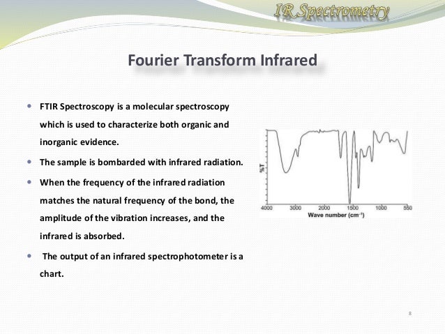 fourier transform infrared spectroscopy essay Fourier transform infrared spectroscopy (ftir spectroscopy) covers a wide range of chemical applications, especially for polymers and organic compounds. fourier transform infrared spectroscopy essay Fourier transform infrared spectroscopy (ftir spectroscopy) covers a wide range of chemical applications, especially for polymers and organic compounds.