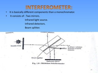 • It is basically different components than a monochromator.
• It consists of : Two mirrors.
Infrared light source.
Infrared detectors.
Beam splitter.
18
 