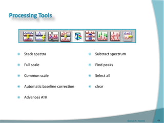 Gamal A. Hamid
 Stack spectra
 Full scale
 Common scale
 Automatic baseline correction
 Advances ATR
49
 Subtract spectrum
 Find peaks
 Select all
 clear
 