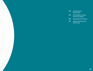 194	 Automating the
	 Supply Chain
195	 Sustainability in Supply 	
	 Chain and Logistics
196	 Rebuilding the Cold Chain
197	 Additive Manufacturing
	 and Printing
193
 