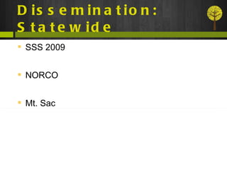 Dissemination: Statewide  SSS 2009 NORCO Mt. Sac 