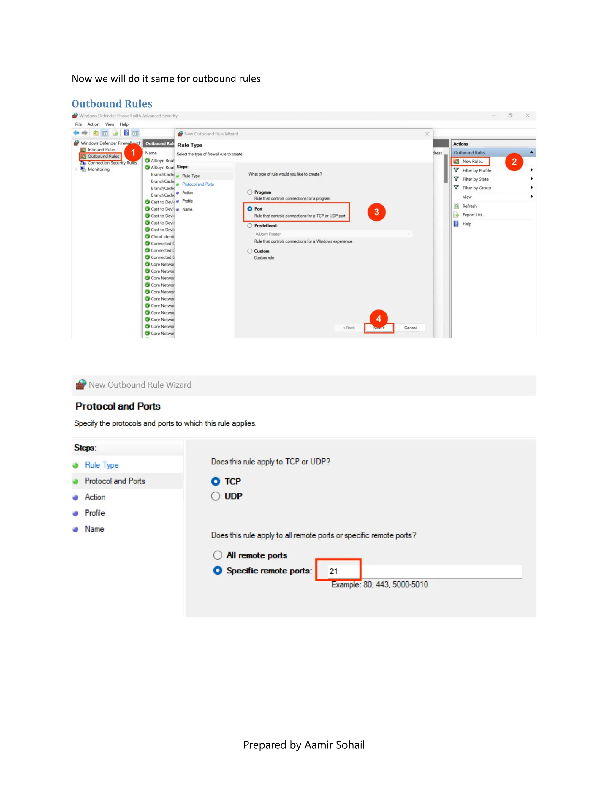 Prepared by Aamir Sohail
Now we will do it same for outbound rules
Outbound Rules
 