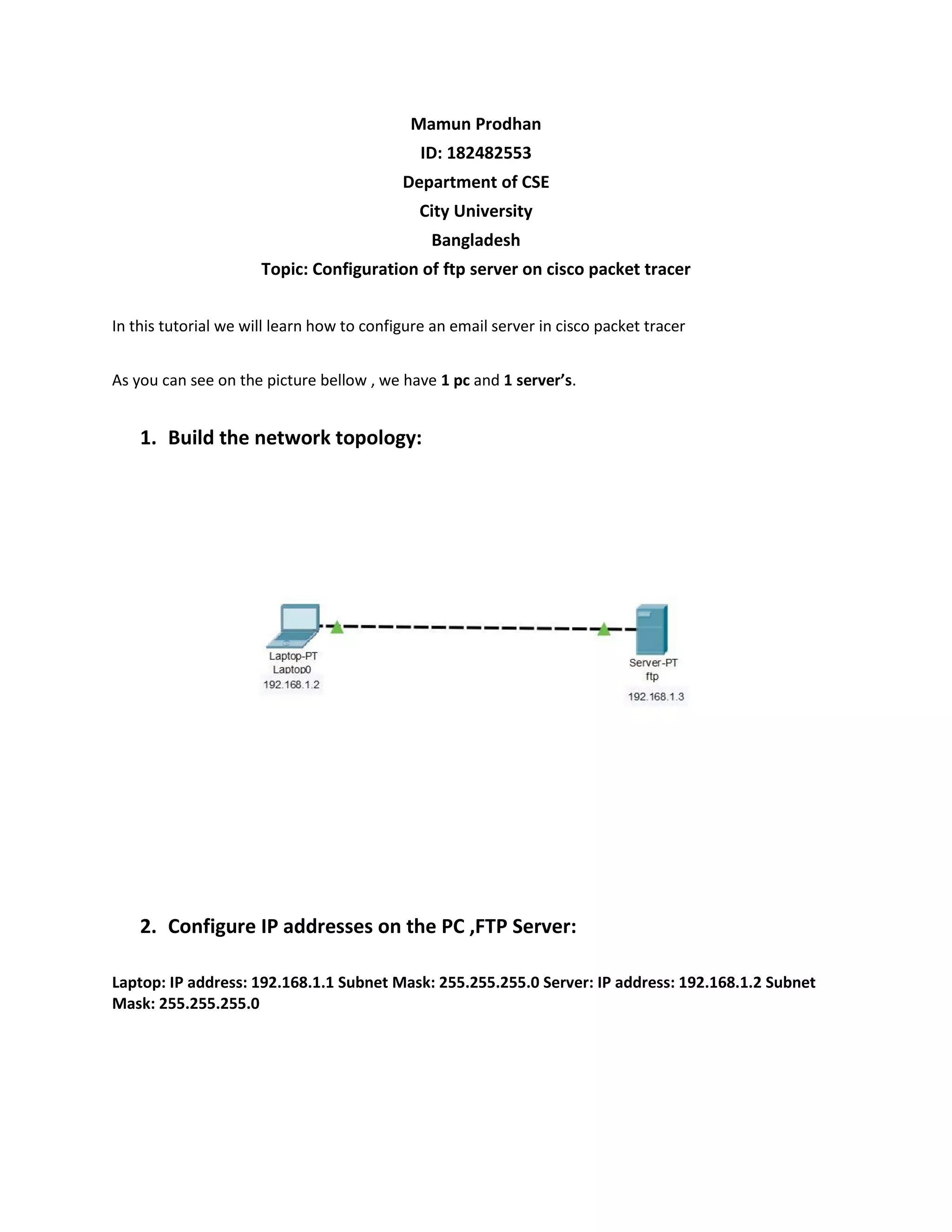 Ftp server configuration on cisco packet tracer | PDF